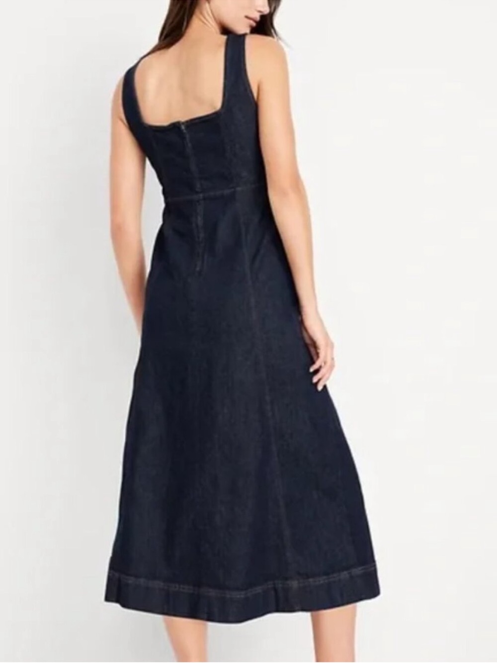 Old Navy Fit & Flare Sleeveless Square Neck Denim Midi Dress Dark Rinse Medium - Picture 2 of 7